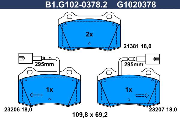 Galfer B1.G102-0378.2 - Əyləc altlığı dəsti, əyləc diski furqanavto.az