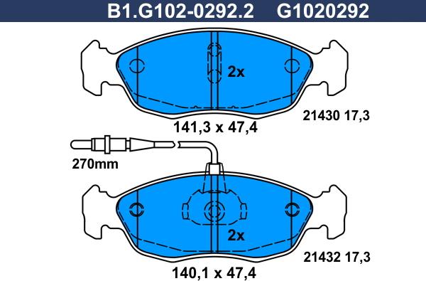 Galfer B1.G102-0292.2 - Əyləc altlığı dəsti, əyləc diski furqanavto.az