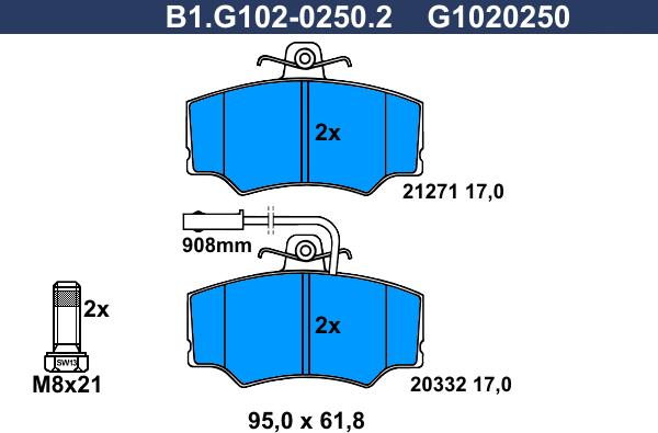 Galfer B1.G102-0250.2 - Əyləc altlığı dəsti, əyləc diski furqanavto.az
