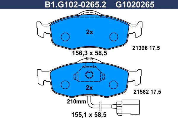 Galfer B1.G102-0265.2 - Əyləc altlığı dəsti, əyləc diski furqanavto.az