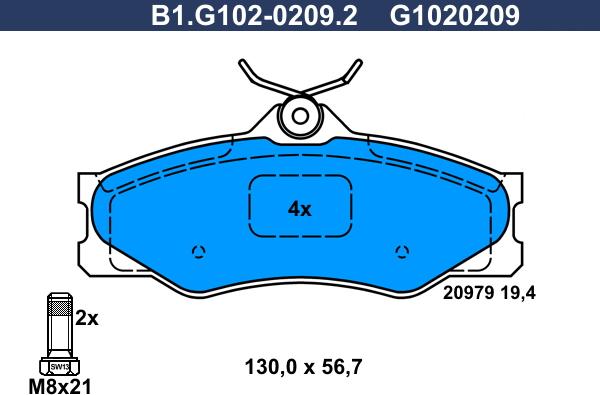 Galfer B1.G102-0209.2 - Əyləc altlığı dəsti, əyləc diski furqanavto.az