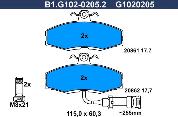 Galfer B1.G102-0205.2 - Əyləc altlığı dəsti, əyləc diski furqanavto.az