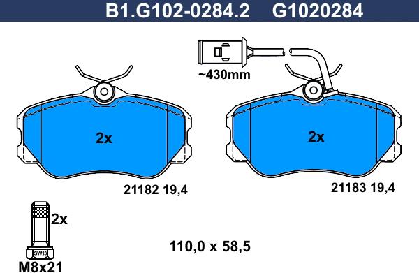 Galfer B1.G102-0284.2 - Əyləc altlığı dəsti, əyləc diski furqanavto.az