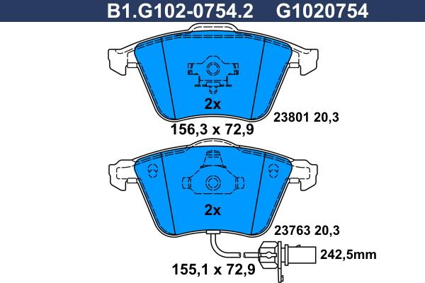 Galfer B1.G102-0754.2 - Əyləc altlığı dəsti, əyləc diski furqanavto.az