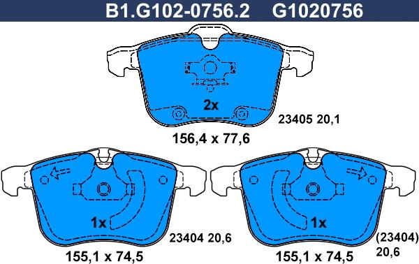 Galfer B1.G102-0756.2 - Əyləc altlığı dəsti, əyləc diski furqanavto.az