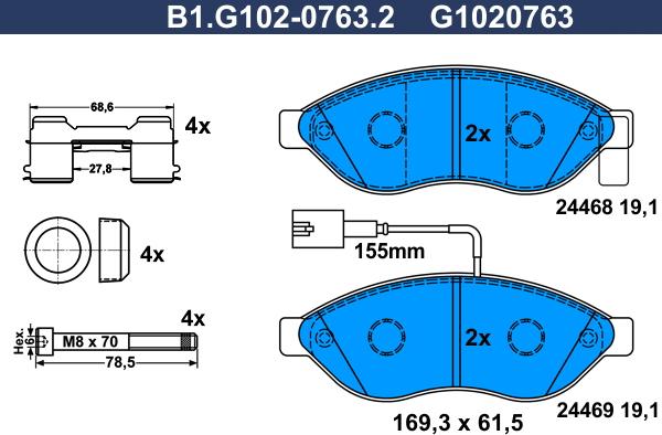 Galfer B1.G102-0763.2 - Əyləc altlığı dəsti, əyləc diski furqanavto.az