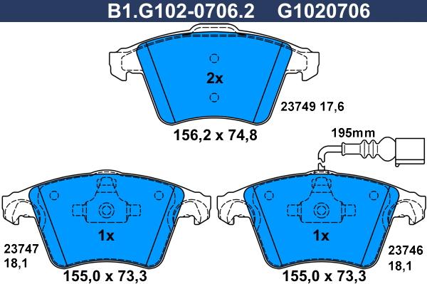 Galfer B1.G102-0706.2 - Əyləc altlığı dəsti, əyləc diski furqanavto.az