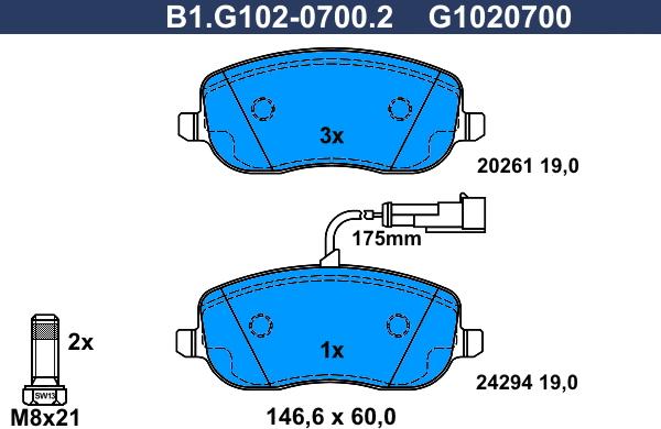 Galfer B1.G102-0700.2 - Əyləc altlığı dəsti, əyləc diski furqanavto.az