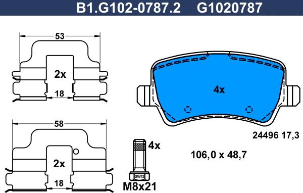 Galfer B1.G102-0787.2 - Əyləc altlığı dəsti, əyləc diski furqanavto.az