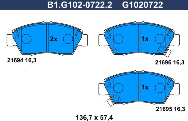 Galfer B1.G102-0722.2 - Əyləc altlığı dəsti, əyləc diski furqanavto.az