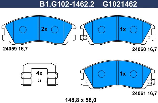 Galfer B1.G102-1462.2 - Əyləc altlığı dəsti, əyləc diski furqanavto.az