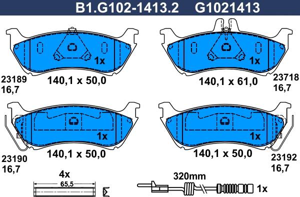 Galfer B1.G102-1413.2 - Əyləc altlığı dəsti, əyləc diski furqanavto.az