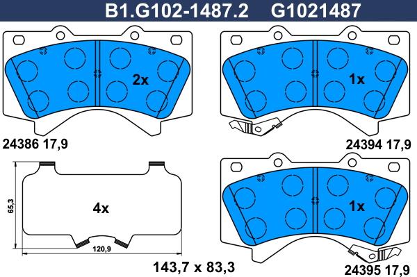 Galfer B1.G102-1487.2 - Əyləc altlığı dəsti, əyləc diski furqanavto.az