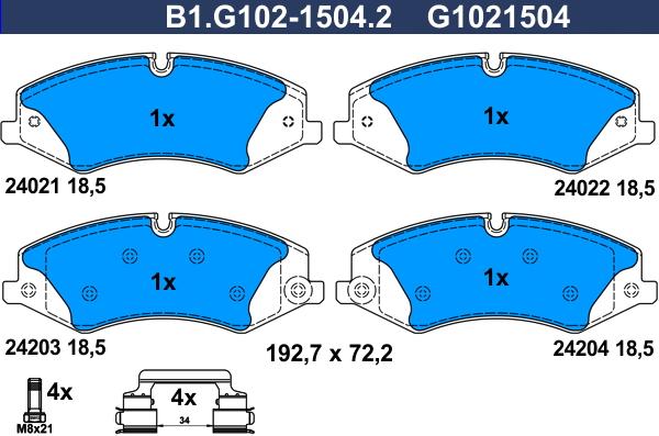 Galfer B1.G102-1504.2 - Əyləc altlığı dəsti, əyləc diski furqanavto.az