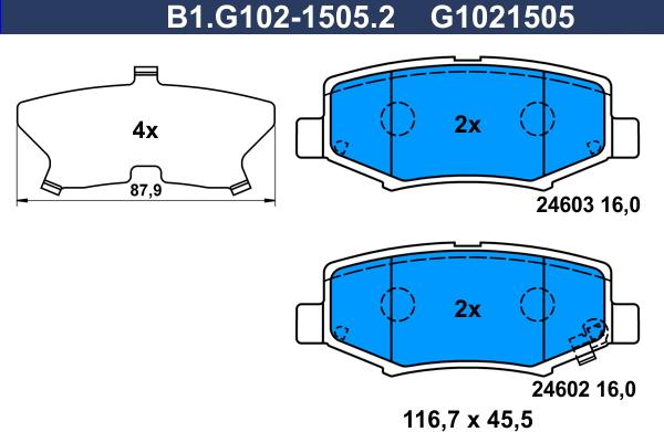 Galfer B1.G102-1505.2 - Əyləc altlığı dəsti, əyləc diski furqanavto.az