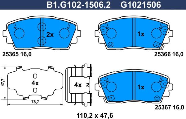 Galfer B1.G102-1506.2 - Əyləc altlığı dəsti, əyləc diski furqanavto.az