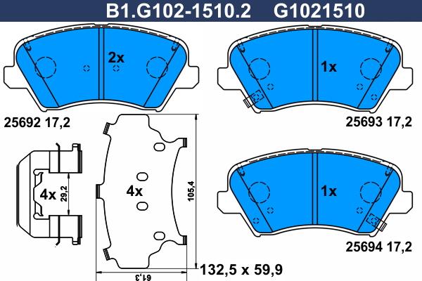 Galfer B1.G102-1510.2 - Əyləc altlığı dəsti, əyləc diski furqanavto.az