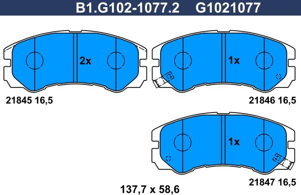 Galfer B1.G102-1077.2 - Əyləc altlığı dəsti, əyləc diski furqanavto.az