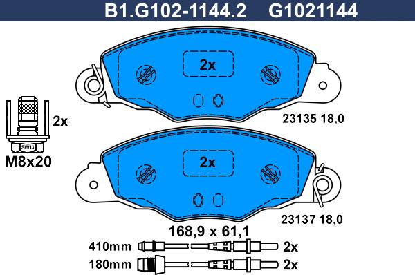 Galfer B1.G102-1144.2 - Əyləc altlığı dəsti, əyləc diski furqanavto.az