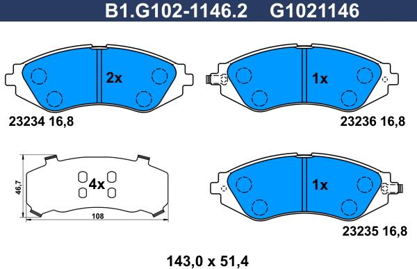 Galfer B1.G102-1146.2 - Əyləc altlığı dəsti, əyləc diski furqanavto.az