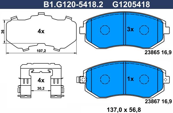 Galfer B1.G120-5418.2 - Əyləc altlığı dəsti, əyləc diski furqanavto.az