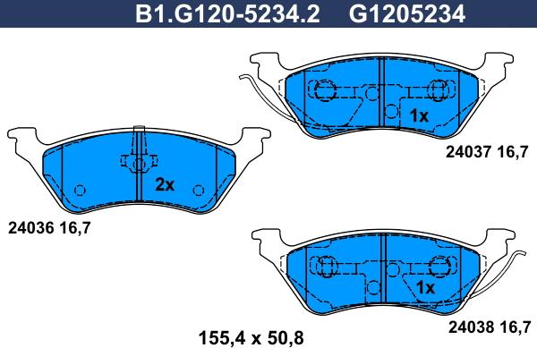 Galfer B1.G120-5234.2 - Əyləc altlığı dəsti, əyləc diski furqanavto.az