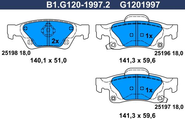 Galfer B1.G120-1997.2 - Əyləc altlığı dəsti, əyləc diski furqanavto.az