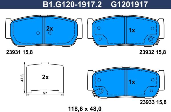 Galfer B1.G120-1917.2 - Əyləc altlığı dəsti, əyləc diski furqanavto.az