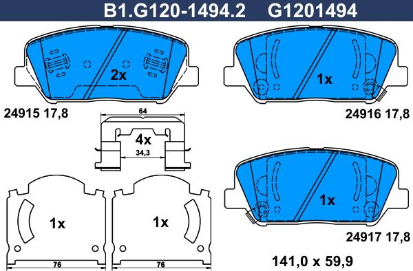 Galfer B1.G120-1494.2 - Əyləc altlığı dəsti, əyləc diski furqanavto.az