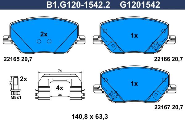 Galfer B1.G120-1542.2 - Əyləc altlığı dəsti, əyləc diski furqanavto.az