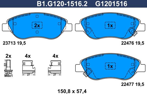 Galfer B1.G120-1516.2 - Əyləc altlığı dəsti, əyləc diski furqanavto.az