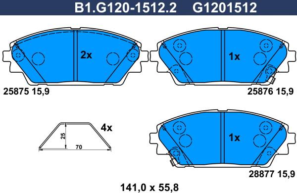 Galfer B1.G120-1512.2 - Əyləc altlığı dəsti, əyləc diski furqanavto.az