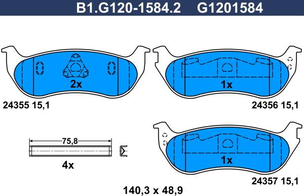 Galfer B1.G120-1584.2 - Əyləc altlığı dəsti, əyləc diski furqanavto.az