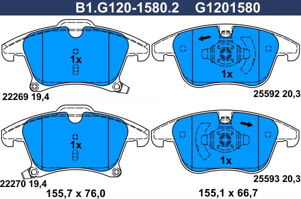 Galfer B1.G120-1580.2 - Əyləc altlığı dəsti, əyləc diski furqanavto.az