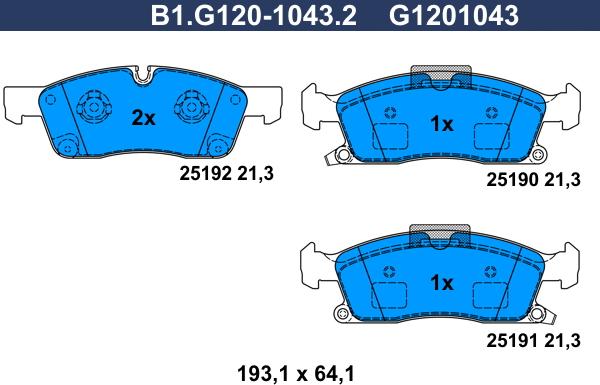 Galfer B1.G120-1043.2 - Əyləc altlığı dəsti, əyləc diski furqanavto.az