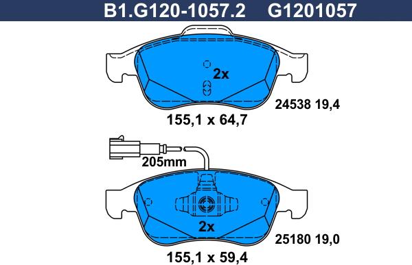 Galfer B1.G120-1057.2 - Əyləc altlığı dəsti, əyləc diski furqanavto.az