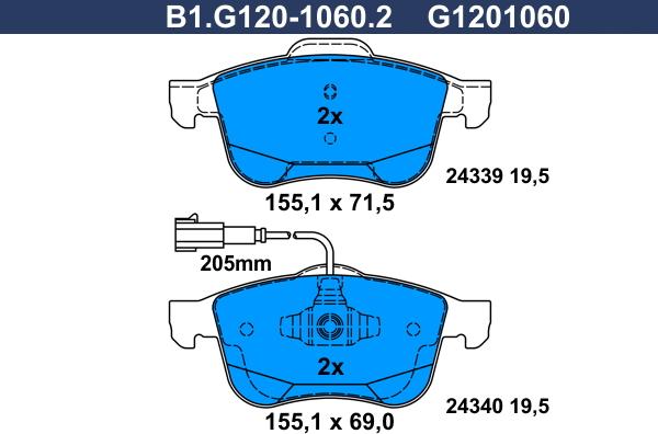 Galfer B1.G120-1060.2 - Əyləc altlığı dəsti, əyləc diski furqanavto.az