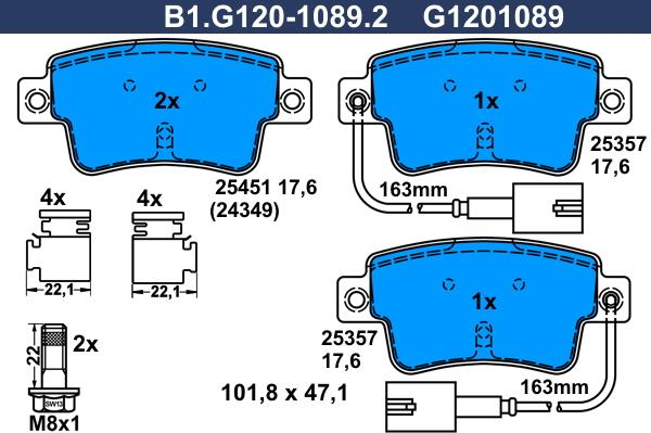 Galfer B1.G120-1089.2 - Əyləc altlığı dəsti, əyləc diski furqanavto.az