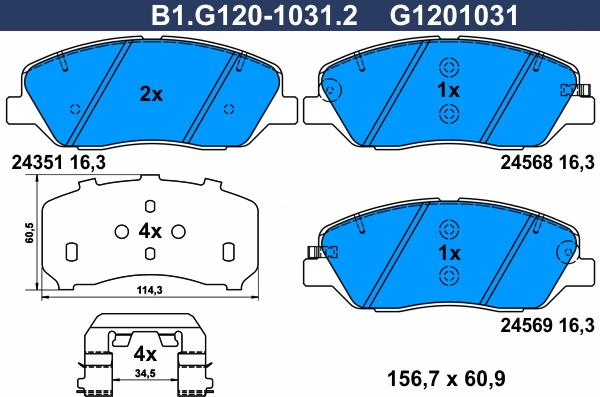 Galfer B1.G120-1031.2 - Əyləc altlığı dəsti, əyləc diski furqanavto.az