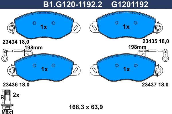 Galfer B1.G120-1192.2 - Əyləc altlığı dəsti, əyləc diski furqanavto.az