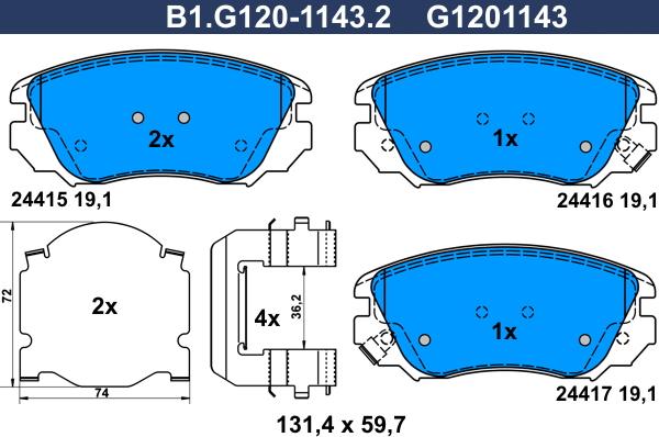 Galfer B1.G120-1143.2 - Əyləc altlığı dəsti, əyləc diski furqanavto.az