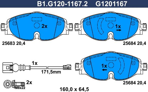 Galfer B1.G120-1167.2 - Əyləc altlığı dəsti, əyləc diski furqanavto.az