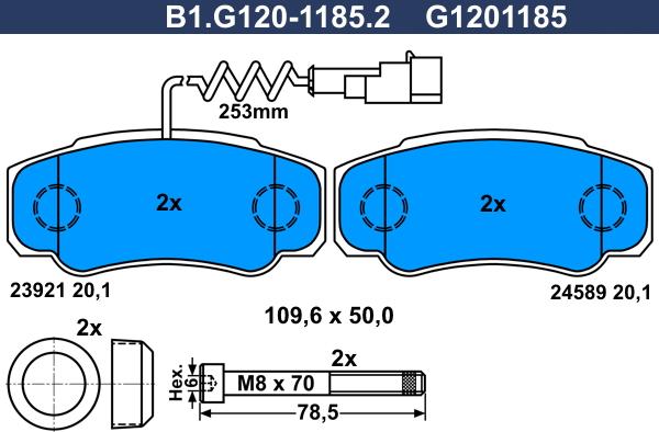 Galfer B1.G120-1185.2 - Əyləc altlığı dəsti, əyləc diski furqanavto.az