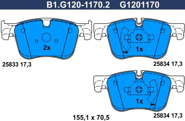 Galfer B1.G120-1170.2 - Əyləc altlığı dəsti, əyləc diski furqanavto.az