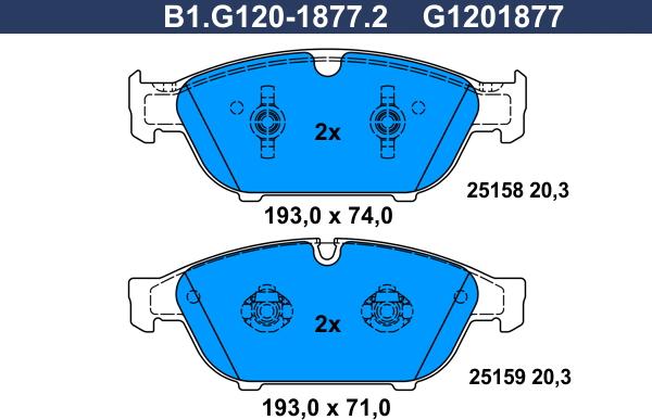 Galfer B1.G120-1877.2 - Əyləc altlığı dəsti, əyləc diski furqanavto.az