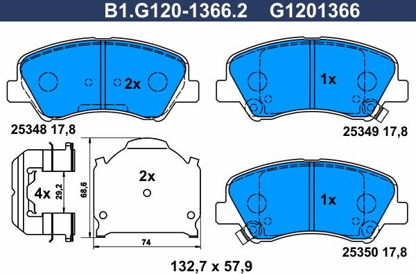 Galfer B1.G120-1366.2 - Əyləc altlığı dəsti, əyləc diski furqanavto.az