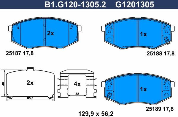 Galfer B1.G120-1305.2 - Əyləc altlığı dəsti, əyləc diski furqanavto.az