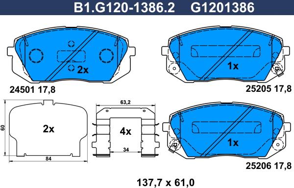 Galfer B1.G120-1386.2 - Əyləc altlığı dəsti, əyləc diski furqanavto.az