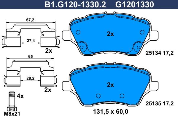Galfer B1.G120-1330.2 - Əyləc altlığı dəsti, əyləc diski furqanavto.az