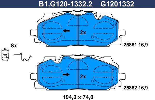 Galfer B1.G120-1332.2 - Əyləc altlığı dəsti, əyləc diski furqanavto.az